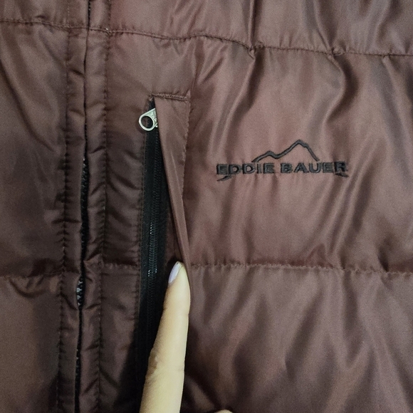 Eddie Bauer Premium Quality Goose Down Funnel Neck Puffer Jacket Burgandy Red - Picture 4 of 11